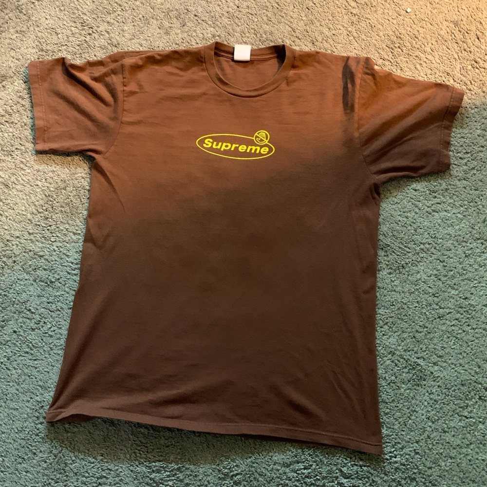 Brown Supreme Logo Tee front and back logo Size Large
